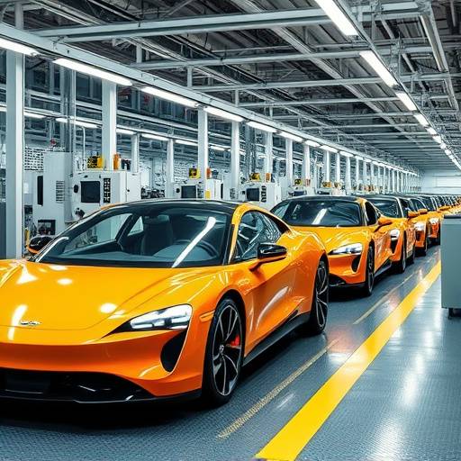 Immagine di una fabbrica di automobili in Italia con auto elettriche in produzione