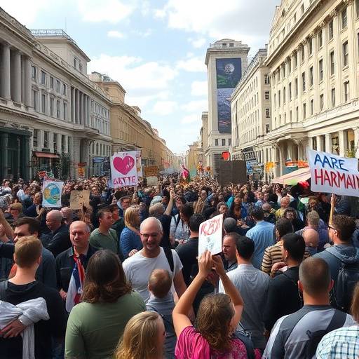 Manifestazione per i diritti umani in una grande citt&agrave;